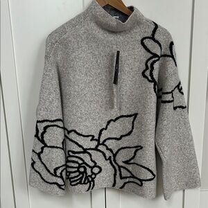 Joseph Ribkoff Gray Floral Turtleneck Sweater